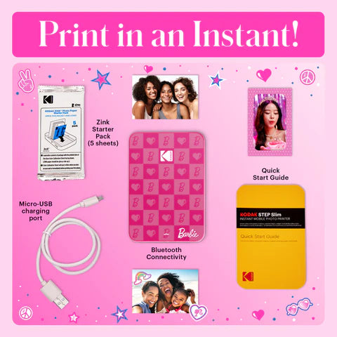 Impresora fotográfica portátil instantánea inalámbrica Barbie x Kodak Step Slim de estilo icónico