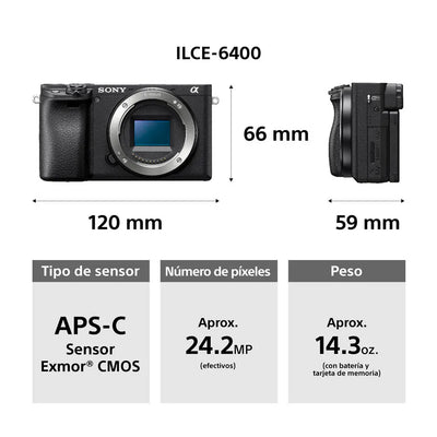 Sony Cámara Digital Mirrorless APS-C ILCE-6400K: A6400 + Lente SELP16502