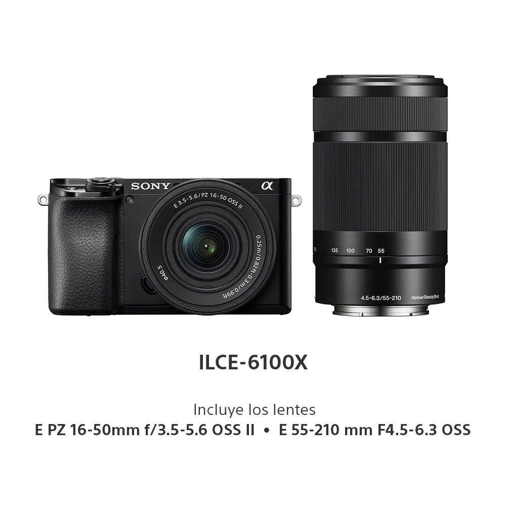 Sony Cámara Digital Mirrorless APS-C ILCE-6100X: A6100 + Lente SELP16502 + Lente SEL55210