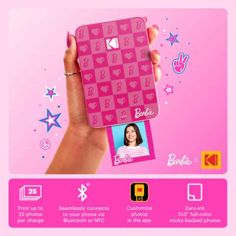 Impresora fotográfica portátil instantánea inalámbrica Barbie x Kodak Step Slim de estilo icónico